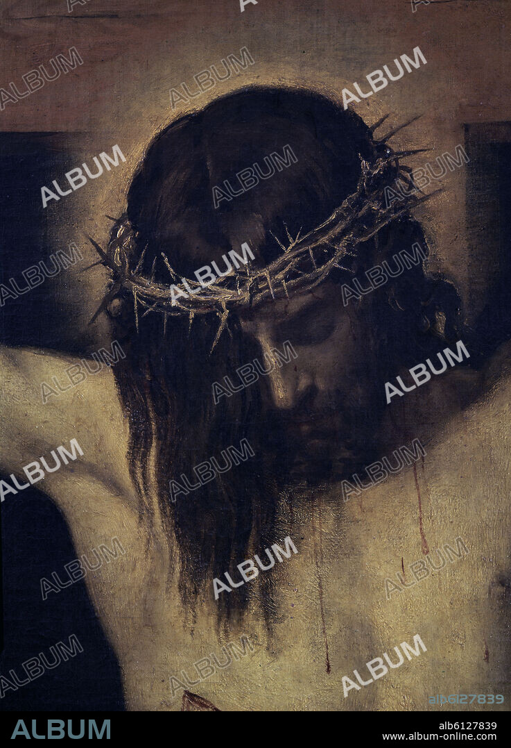 DIEGO VELAZQUEZ (1599-1660). CRISTO CRUCIFICADO - HACIA 1632 - DETALLE DE LA CABEZA - OLEO/LIENZO - BARROCO ESPAÑOL - NP 1167 - CONJUNTO 2934.