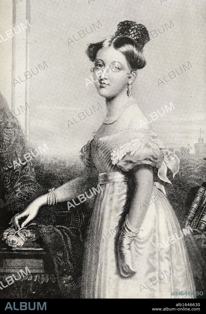 Princess Victoria, 1819-1901 at the age of sixteen. From a drawing by Sir George Hayter. From the book "V.R.I. Her Life and Empire" by The Marquis of Lorne, K.T. now his grace The Duke of Argyll.