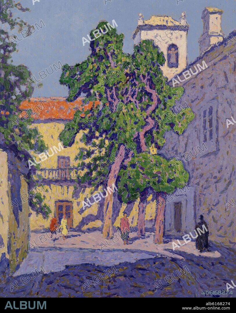 RAFAEL MARTINEZ DIAZ (1915-1991). CALLE DE PUEBLO Y TORRE IGLESIA - SIGLO XX.