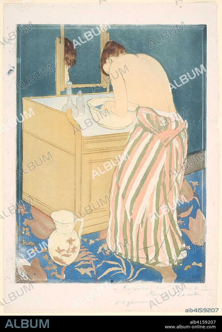 Woman Bathing. Mary Cassatt (American, 1844-1926); printed with Leroy (French, active 1876-1900). Date: 1890-1891. Dimensions: 364 x 269 mm (image/plate); 432 x 305 mm (sheet). Color aquatint, with drypoint from three plates, on off-white laid paper. Origin: United States.