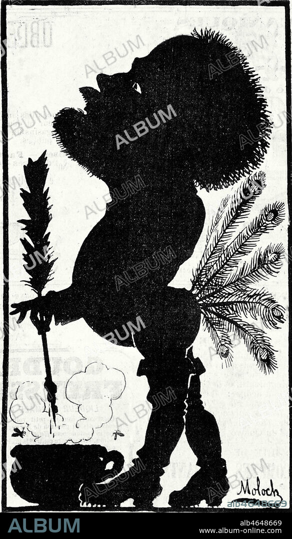 Caricature de ' M. Emile ZOLA ' (trempant sa plume dans un pot rempli d'excrements) par MOLOCH (1849-1909) in La Silhouette du 09/09/1880. Document original conserv ds nos locaux. Credit: Collection Kharbine-Tapabor.
