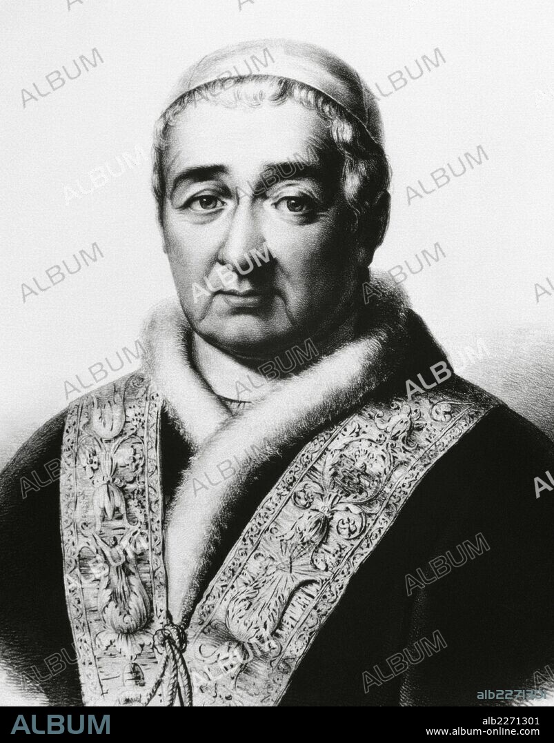 Gregory XVI (1765-1846), born Bartolomeo Alberto Cappellari. Pope from 1831 to 1846. Portrait. Engraving.