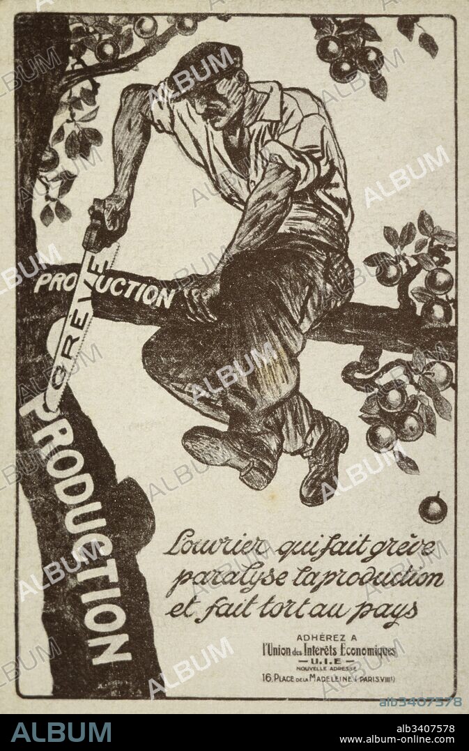 Vichy French propaganda poster carrying an anti-strike message to the French Labour movement in Wartime France 1942.