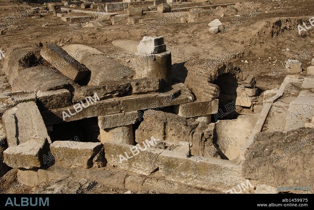 ARTE ROMANO. GRECIA. TERMAS DE ARGOS. Detalle de las ruinas. Provincia de Argolida. Región del Peloponeso.