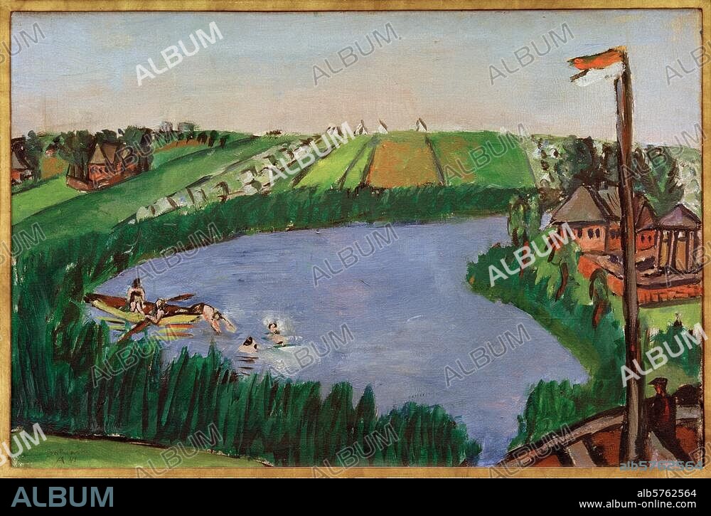 MAX BECKMANN. Beckmann, Max. 1884-1950. "Holländische Landschaft mit Badenden", 1941. Öl auf Leinwand, 50 × 76 cm. Privatsammlung.