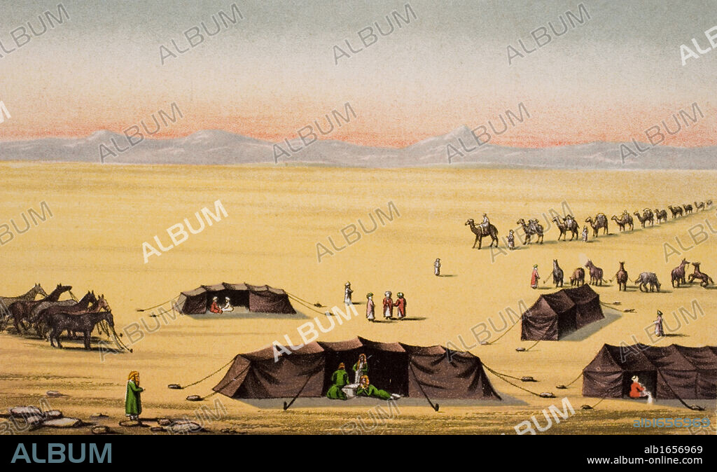 Our Desert Camp from a painting by Charles Tyrwhitt-Drake. From the book The Life of Captain Sir Richard Burton, volume I, by his wife Isabel Burton, published 1893.