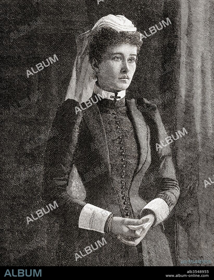 Ethel St Clair Grimwood, 1867 - 1928. English author of the book "My Three Years in Manipur and Escape from the Recent Mutiny", which recounts how she successfully led a party of surviving sepoys out of Manipur to Cachar after the British Residency in Imphal was attacked and her husband Frank St Clair Grimmond murdered during the Anglo-Manipur War in 1891.  From The Century Edition of Cassell's History of England, published c. 1900.