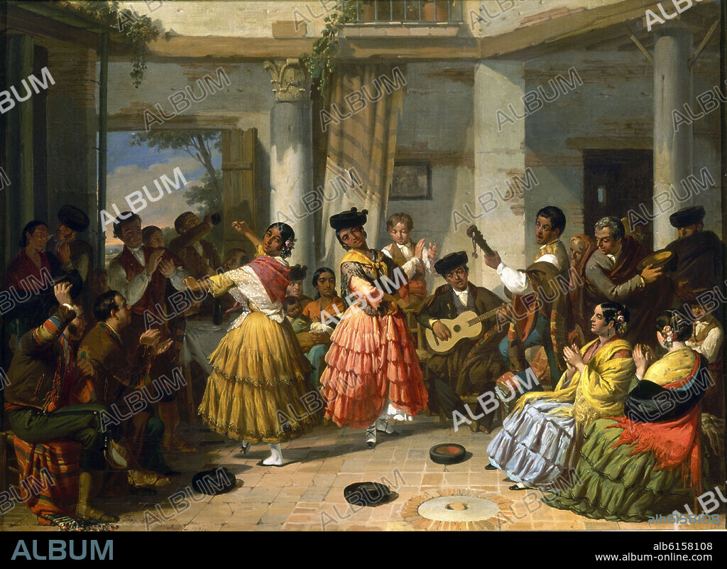 VALERIANO DOMÍNGUEZ BÉCQUER. BAILE ANDALUZ- 1834-PINTURA ROMANTICA ESPAÑOLA-S XIX-ESCUELA SEVILLANA.