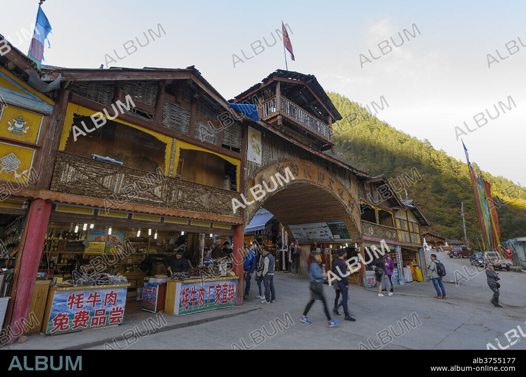 Tibetan Village, Jiuzhaigou (Nine Village Valley), Sichuan province, China, Asia.