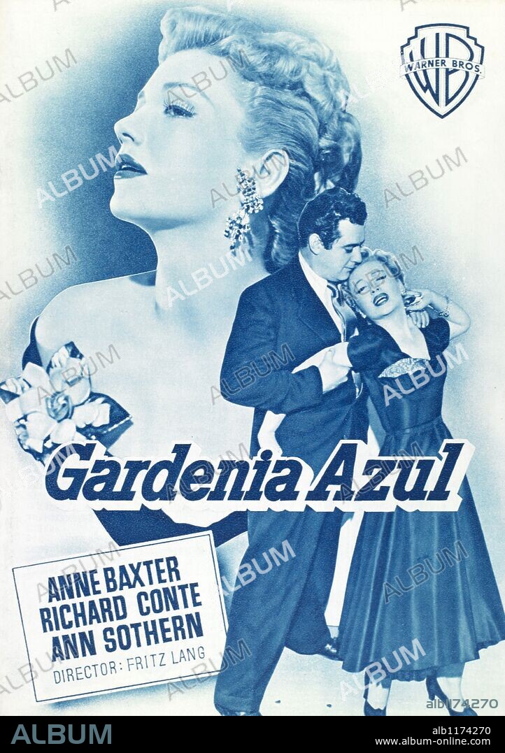 Poster de LA GARDENIA AZUL, 1953 (THE BLUE GARDENIA), dirigida por FRITZ LANG. Copyright WARNER BROTHERS.