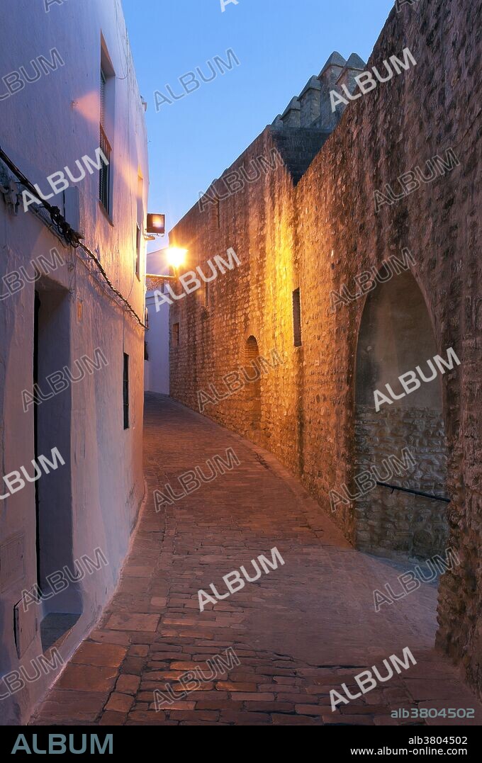Walls and Alley of La Juderia, Vejer de la Frontera, Cadiz province, Region of Andalusia, Spain, Europe.