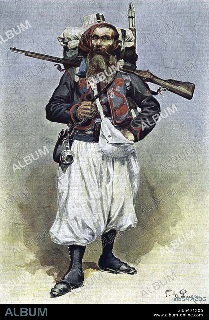 Zouave was the title given to certain light infantry regiments in the French Army, normally serving in French North Africa between 1831 and 1962. The name was also adopted during the 19th century by units in other armies, especially volunteer regiments raised for service in the American Civil War. The characteristic zouave uniform included short open-fronted jackets, baggy trousers and often sashes and oriental headgear.