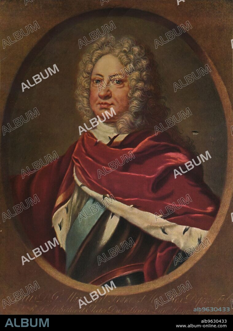 JACOB CHRISTOPH LE BLON. 'George II, King of England', 1721-1724, (1913). George II, King of Great Britain and Ireland. George II's (1693-1760) reign began in 1727. After Godfrey Kneller (1646-1723). From French Colour-Prints of the XVIII Century. [William Heinemann, London, 1913].