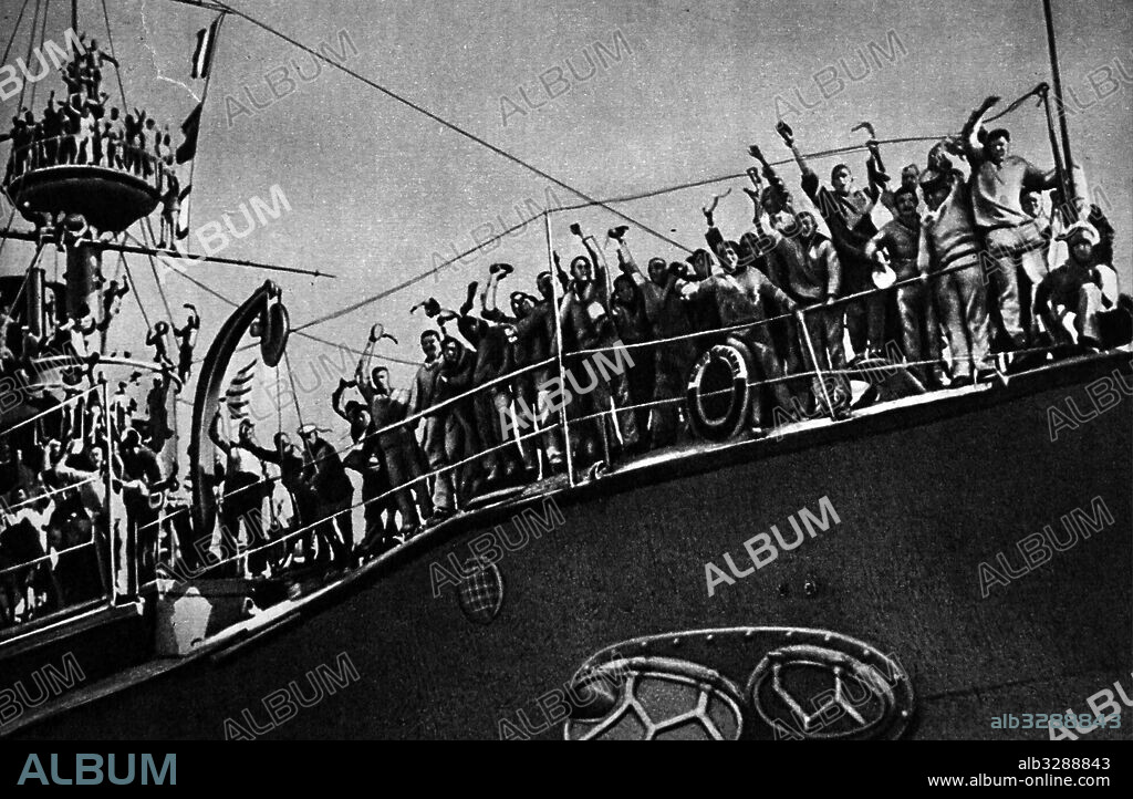 Photograph taken during the mutiny aboard the Russian battleship 'Potemkin'. Dated 20th Century.