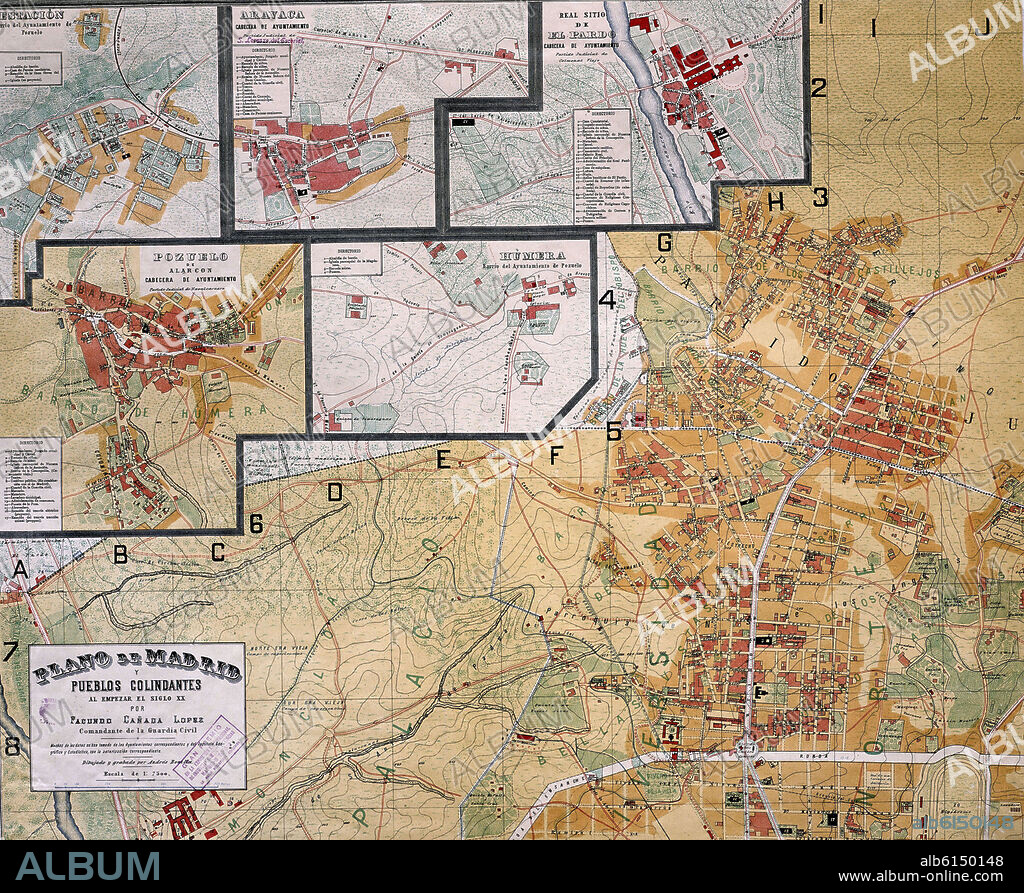 FACUNDO CAÑADA LOPEZ (1849-1913). PLANO DE MADRID Y PUEBLOS COLINDANTES-ARAVACA-PARDO-POZUELO-HUMERA-TETUAN- 1900.