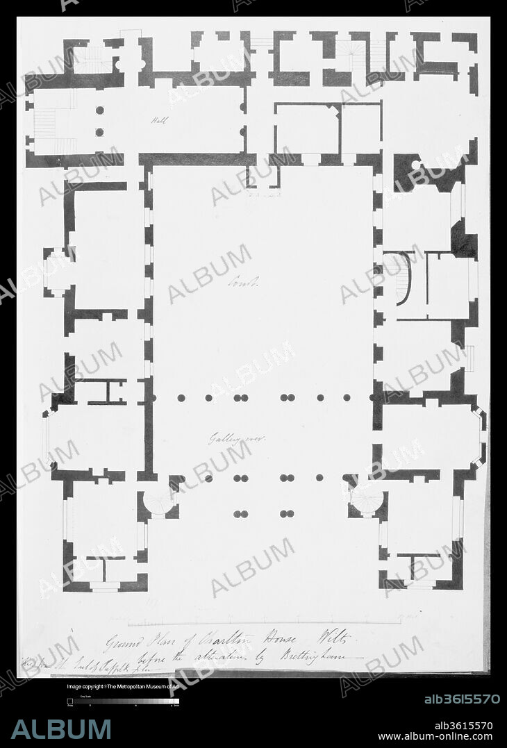Ground Floor Plan, Charlton House, Wiltshire. Architect: Matthew Brettingham, the younger (British, 1725-1803). Dimensions: sheet: 17 1/8 x 11 in. (43.5 x 28 cm). Draftsman: Charles James Richardson (British, London 1806-1871 London). Date: before 1772.