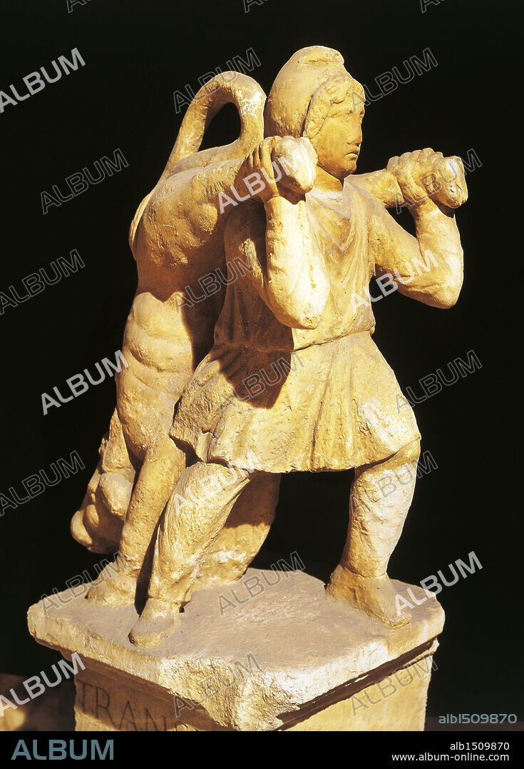 Roman civilization, 3rd century A.D. Statue dedicated to the 'transitus' of Mithras. From Mithraeum near Pettau or Ptuj (Slovenia).