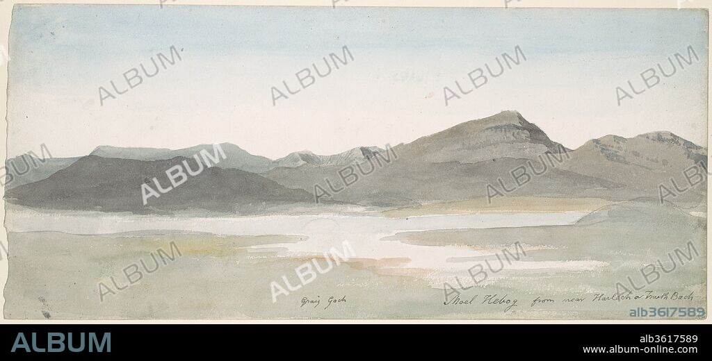 Craig Goch, Moel Hebog, North Wales. Artist: Cornelius Varley (British, London 1781-1873 London). Dimensions: sheet: 6 7/16 x 14 3/8 in. (16.4 x 36.5 cm). Date: ca. 1802.
Cornelius Varley (brother of the better-known watercolor teacher John Varley, whose distinguished pupils included John Linnell, David Cox, and William Turner of Oxford) took a bold approach to sketching in the landscape. Whereas earlier generations of British painters had sought topographical accuracy, Varley privileged color, emotion, atmosphere, and spontaneity. His resulting attempts to capture fleeting moments out-of-doors have an appealing, proto-modern abstraction. The present view, probably made during a trip to Wales in 1802, records a sunrise using a few well-placed strokes of watercolor. Regrettably, it would have few successors: by the end of the decade, Varley would redirect his passion for observation to the invention and improvement of optical instruments.
