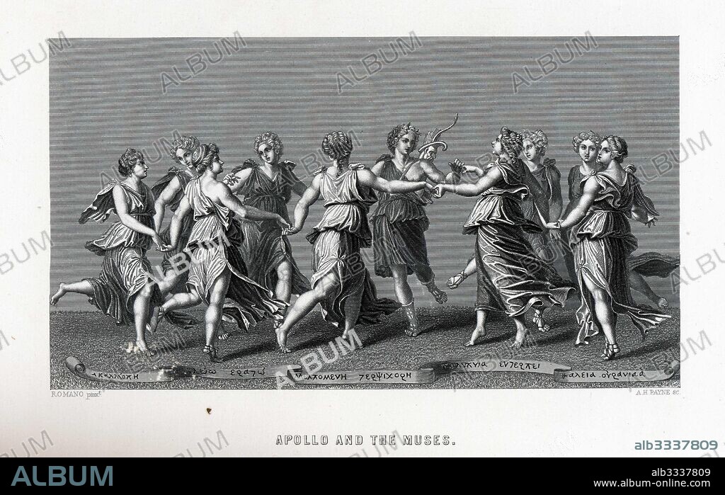 ANONIMO. Apollo and the Muses (after Giulio Romano).