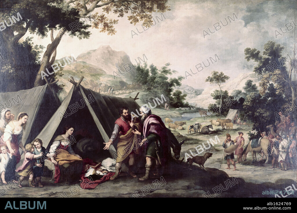 BARTOLOMÉ ESTEBAN MURILLO. Laban Searching for his Stolen House Gods   ca. 1665-70   Bartolome Esteban Murillo (1617-1682 Spanish)  Oil on canvas  Cleveland Museum of Art, Ohio, USA.