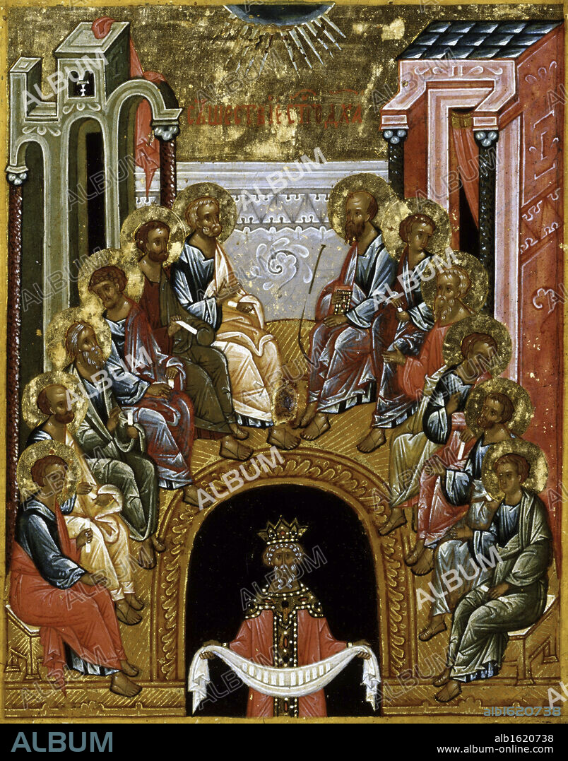 The Descent of the Holy Spirit End of 15th Century Artist Unknown Icon Cathedral of St. Sophia Novgorod, Russia Tempera on canvas.
