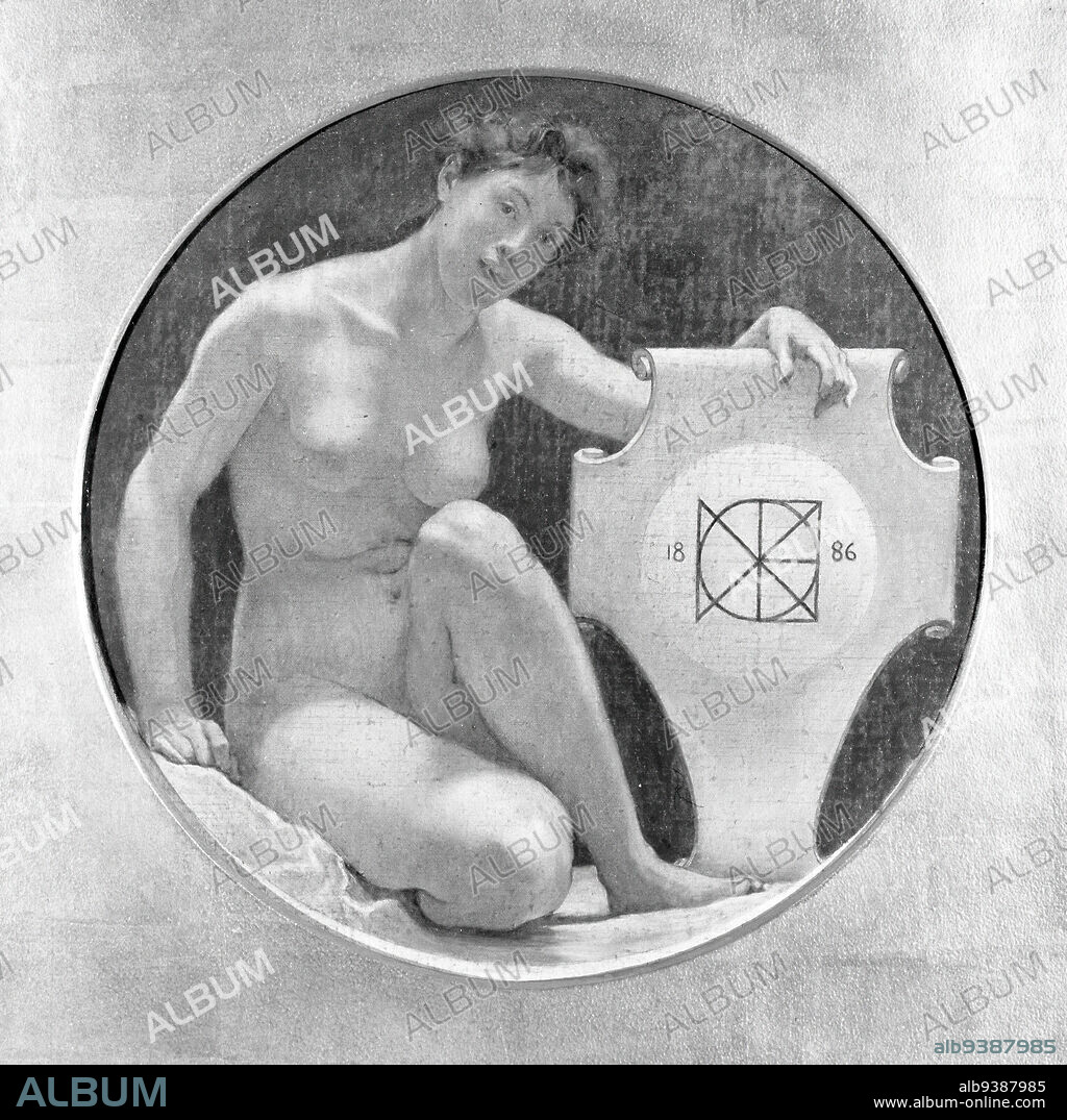 The Blessed Damozel: Signature, Kenyon Cox, American, 1856-1919, Oil, grisaille on canvas, 1886, Design: dia: 10 7/8 in., American Painting, nude woman.