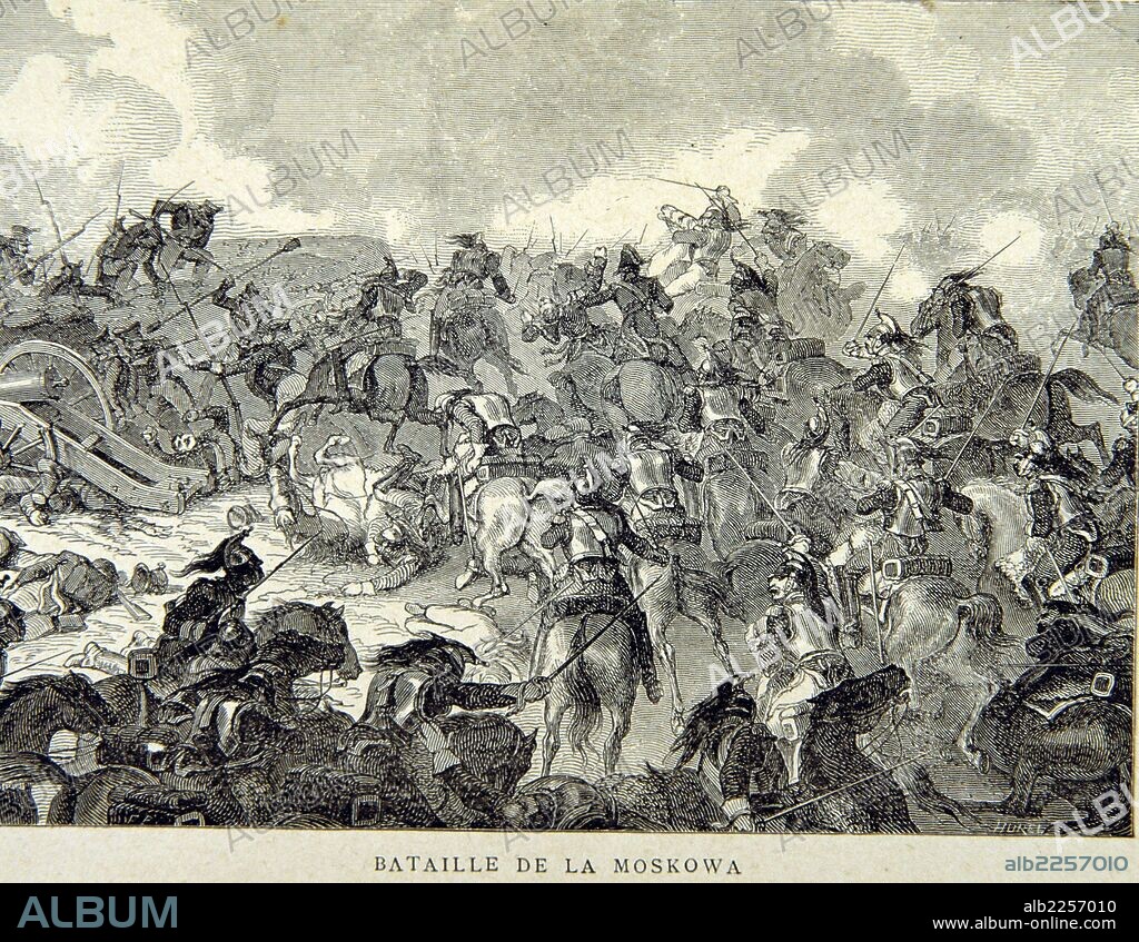 NAPOLEON I. EMPERADOR DE FRANCES. 1769 - 1821. " BATALLA DE MOSCU " EN 1812 , QUE TERMINO CON LA OCUPACION DE LA CIUDAD POR NAPOLEON. GRABADO BIBLIOTECA NACIONAL. MADRID.