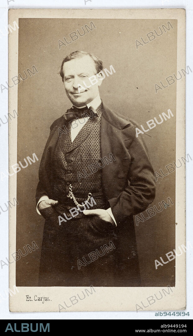 Portrait of Pierre Alfred Ravel (1811/1813--1881), theater actor between 1837 and 1876., Carjat & Cie, Photographer, Between 1860 and 1890, 2nd half of the 19th century, Photography, Graphic arts, Photography, Albumen paper print, Dimensions - Work: Height: 9.6 cm, Width: 5.9 cm, Dimensions: Height: 9.6 cm, Width: 5.9 cm.