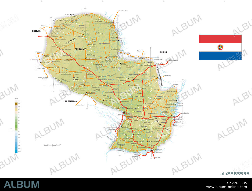 Paraguay. Physical and political map of Paraguay.