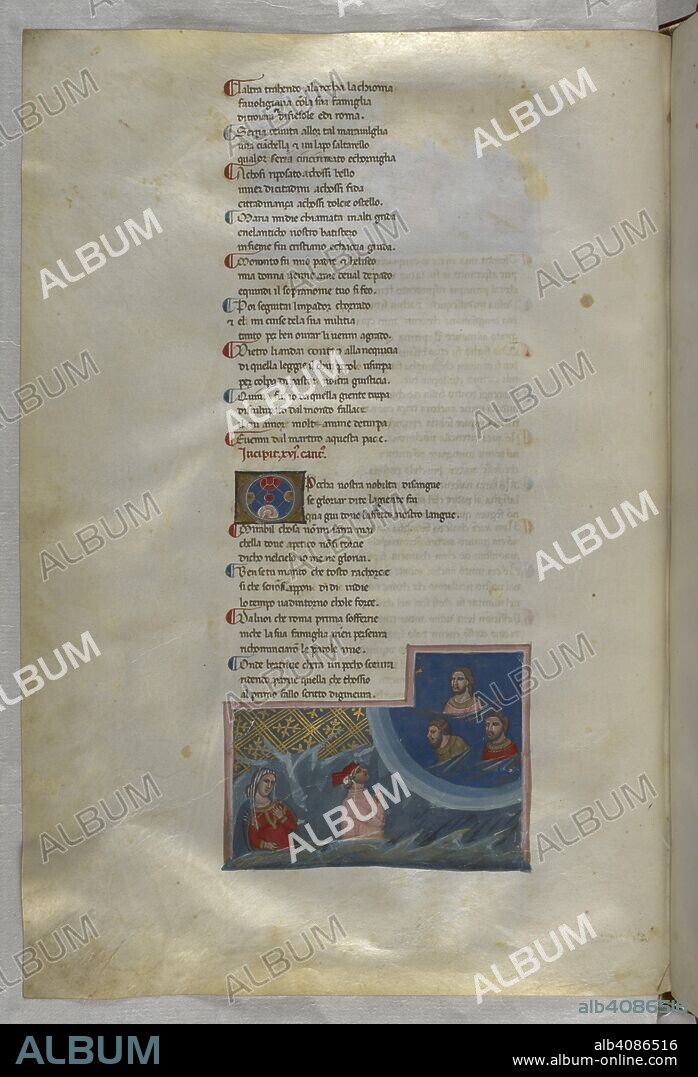 Paradiso : Dante talks to Cacciaguida, who is with two other male souls. Dante Alighieri, Divina Commedia ( The Divine Comedy ), with a commentary in Latin. 1st half of the 14th century. Source: Egerton 943, f.154v. Language: Italian, Latin.