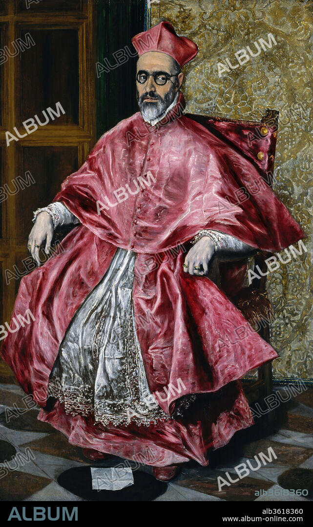 Cardinal Fernando Niño de Guevara (1541-1609). Artist: El Greco (Domenikos Theotokopoulos) (Greek, Iráklion (Candia) 1540/41-1614 Toledo). Dimensions: 67 1/4 x 42 1/2in. (170.8 x 108cm). Date: ca. 1600.
This intense portrait depicts Fernando Niño de Guevara (1541-1609), who in 1596 was named cardinal and is dressed as such here. In 1599 he became Inquisitor General of Spain but resigned in 1602 to serve the rest of his life as Archbishop of Seville. The painting probably dates from the spring of 1600 when the cardinal was in Toledo with Philip III and members of the Madrid court. El Greco had lived in Venice and in the Farnese Palace in Rome, where Titian's portraits (such as those of the Farnese Pope Paul III) would have revealed to the Greek painter the psychological possibilities of portraiture.