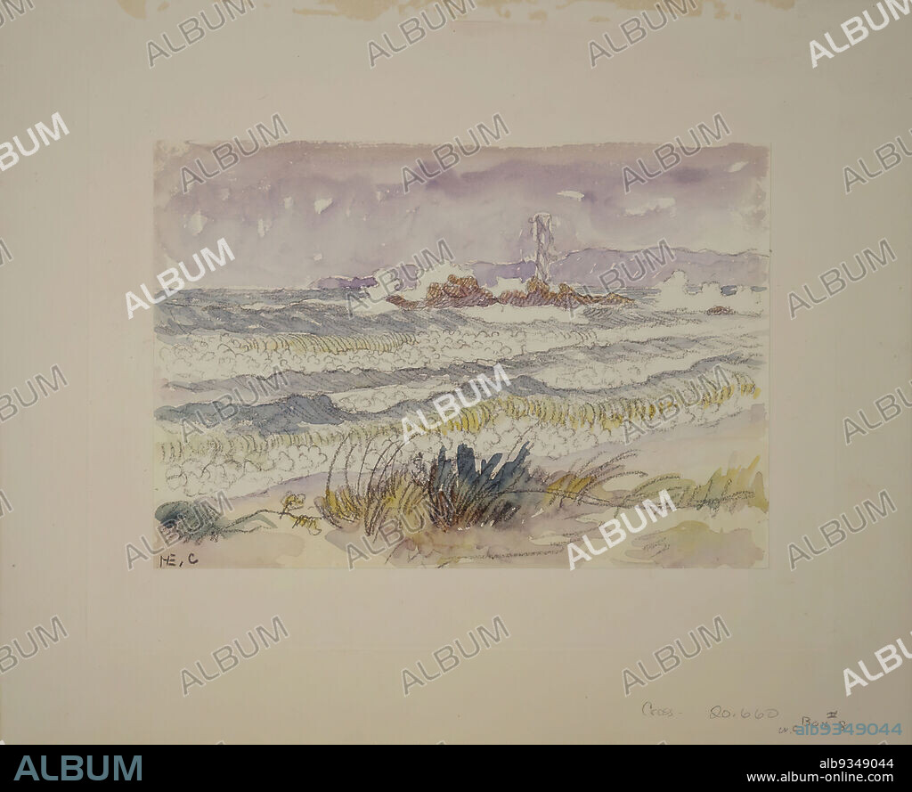 Surf, Henri-Edmond Delacroix Cross, French, 18561910, Watercolor and charcoal on wove paper mounted on paper, Europe, n.d., Sheet: 6 11/16 x 9 3/4 in., 17 x 24.8 cm, 19th C, beach, Cross, European, French, horizon, Landscape, mer, ocean, reeds, sand, Seascape, seaside, Surf, tide, water, watercolor, Waves.