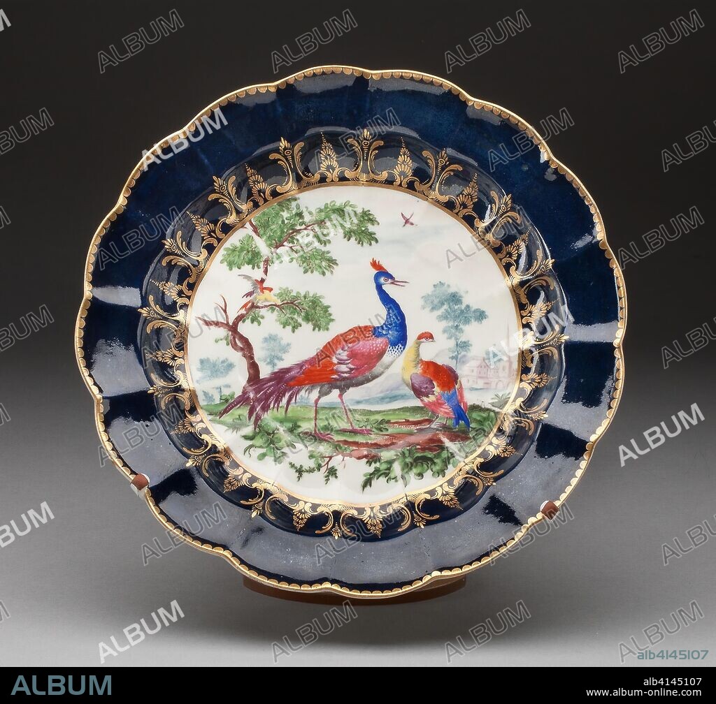 WORCESTER ROYAL PORCELAIN COMPANY. Dish. Worcester Porcelain Factory; Worcester, England, founded 1751. Date: 1765-1775. Dimensions: Diam. 24.8 cm (9 3/4 in.). Soft-paste porcelain, underglaze blue, polychrome enamels and gilding. Origin: Worcester.