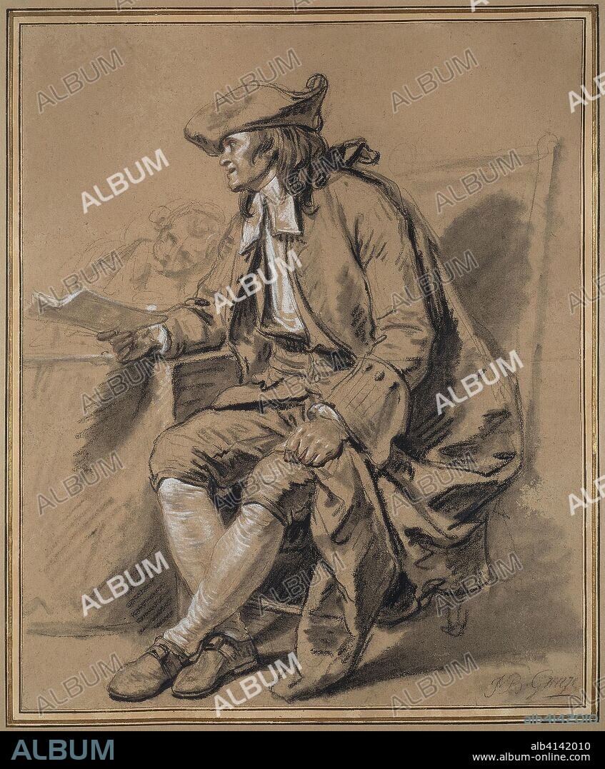 JEAN BAPTISTE GREUZE. The Notary: A Study for "The Marriage Contract". Jean-Baptiste Greuze; French, 1725-1805. Date: 1761. Dimensions: 526 × 435 mm. Black chalk with stumping, with red chalk, heightened with white chalk, on tan laid paper, laid down on card. Origin: France.
