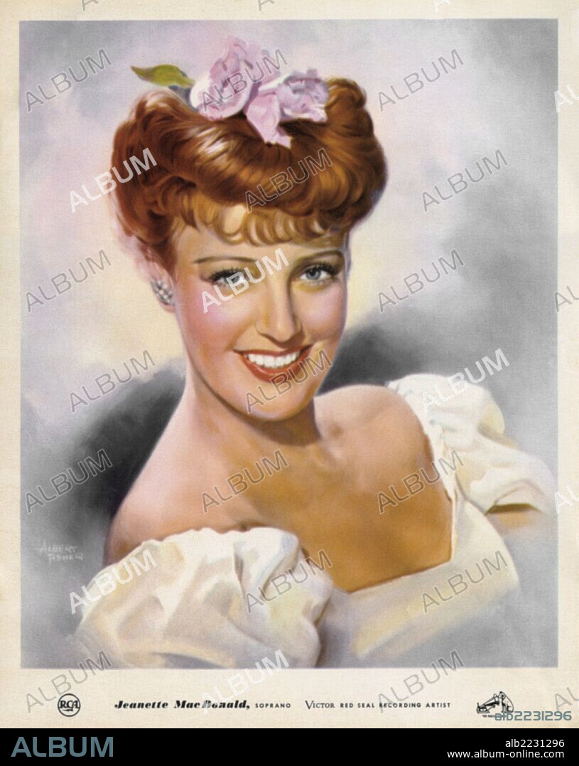 Jeanette Macdonald, American singer and actress, b.18th June 1903-14th January 1965.  Painting style poster produced by RCA.