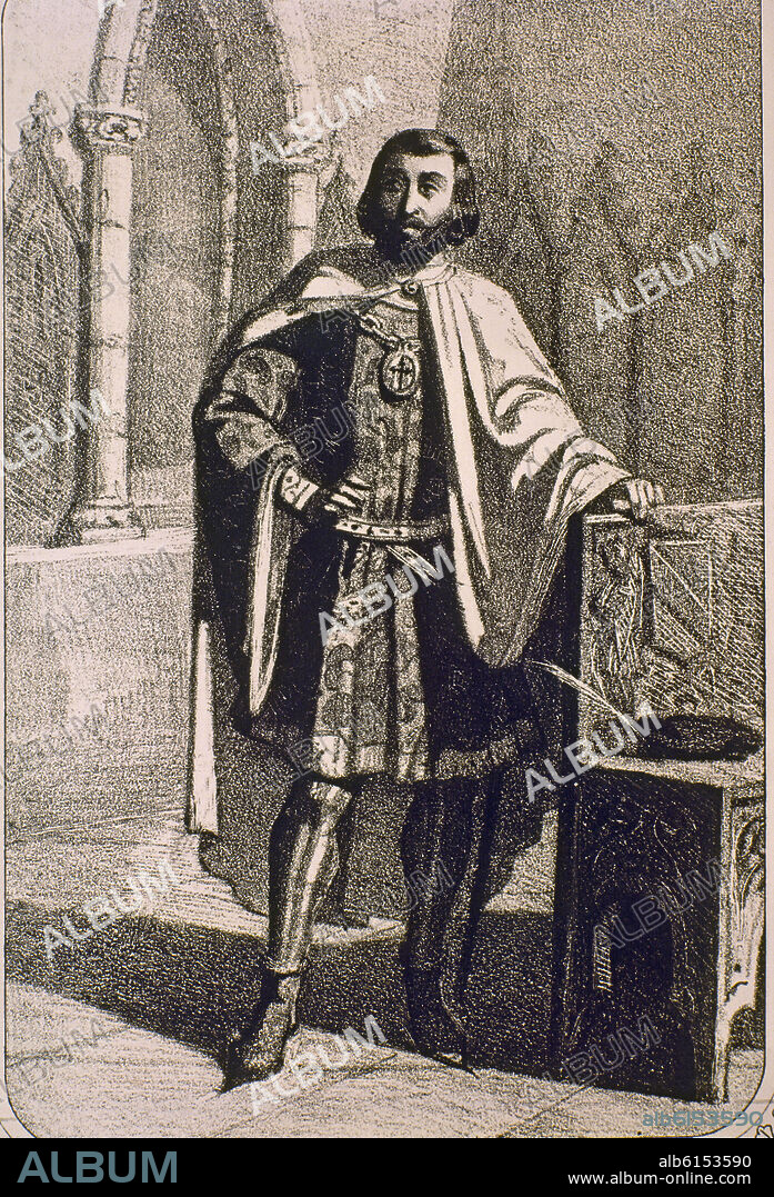 BELTRAN DE LA CUEVA (1440-1492) HOMBRE DE CONFIANZA DE ENRIQUE IV Y SUPUESTO AMANTE DE JUANA DE PORTUGAL Y PADRE DE LA BELTRANEJA - GRABADO XIX.