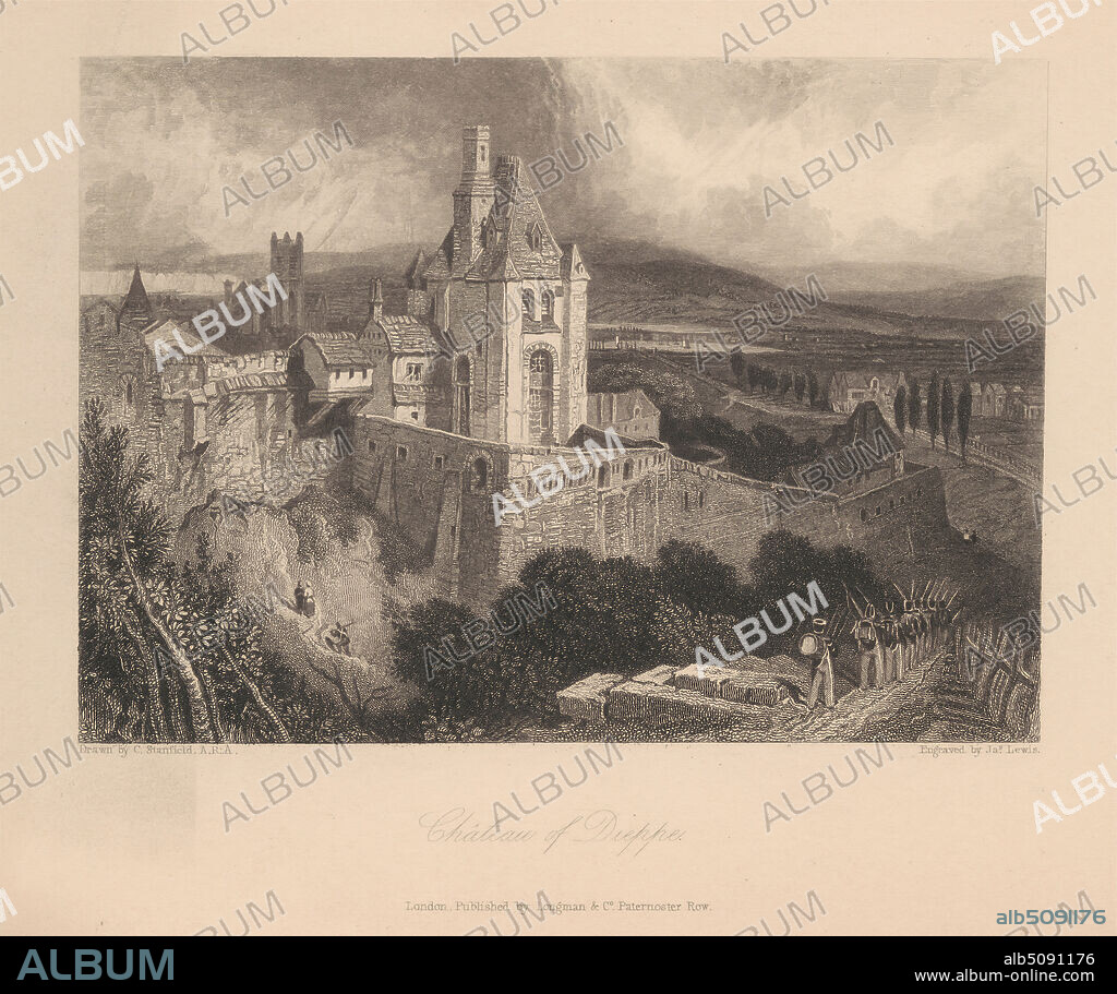 Chateau of Dieppe, Print made by James Lewis, after Clarkson Stanfield, 17931867, British, Published by Longman, active 18041914, British, 1834, Line engraving on medium, slightly textured, cream wove paper.