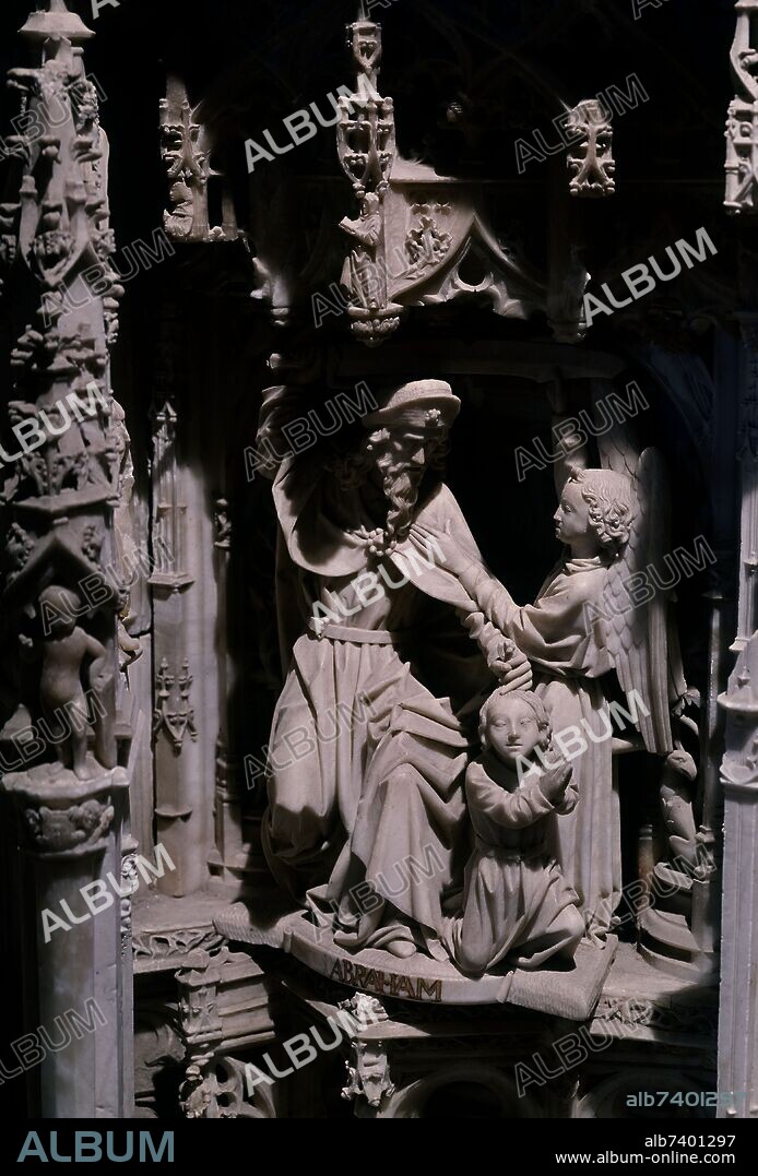 GIL DE SILOE. DETALLE DEL SEPULCRO DE JUAN II E ISABEL PORTUGAL  (PADRES ISABEL LA CATOLICA) TERMINADO EN 1493 Y REALIZADO EN ALABASTRO.