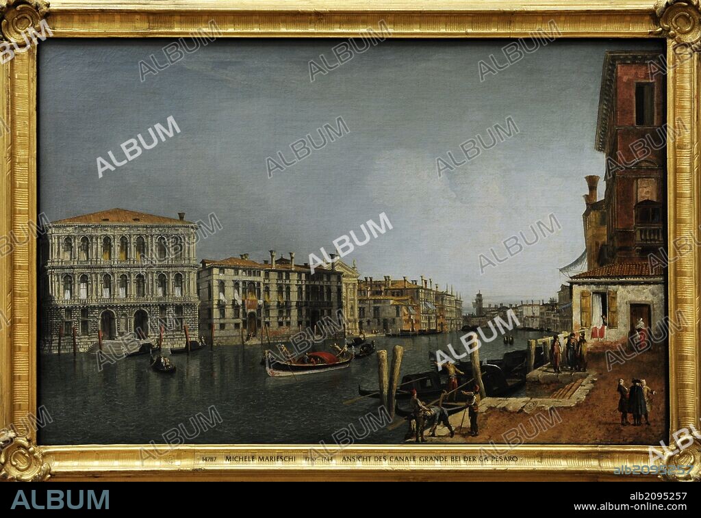 Michele Marieschi (1710-1744). Known as Michiel. Italian painter. The Grand Canal, Venice, with Ca'Pesaro and Palazzo Foscarini-Giovannelli, from the Campiello of the Palazzo Gussoni.  Alte Pinakothek. Munich. Germany.