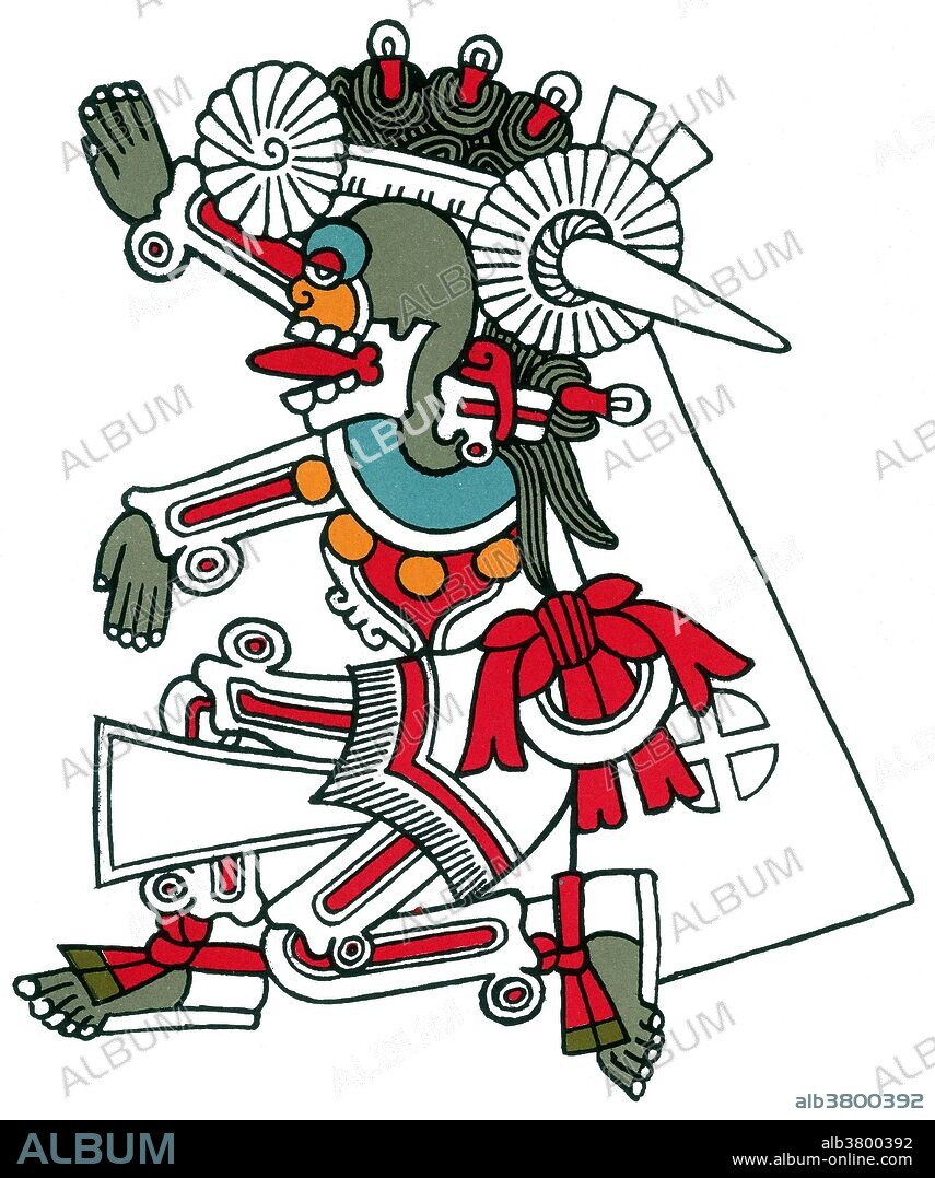Mictlantecuhtli, in Aztec mythology, was a god of the dead and the king of Mictlan, the lowest and northernmost section of the underworld. He was one of the principal gods of the Aztecs and was the most prominent of several gods and goddesses of death and the underworld (see also Chalmecatl). The worship of Mictlantecuhtli sometimes involved ritual cannibalism, with human flesh being consumed in and around the temple. The Codex Borbonicus is an Aztec codex written by Aztec priests shortly before or after the Spanish conquest of Mexico. Like all pre-Columbian codices, it was originally entirely pictorial in nature, although some Spanish descriptions were later added. There is dispute as to whether the Codex Borbonicus is pre-Columbian, as the calendar pictures all contain room above them for Spanish descriptions.