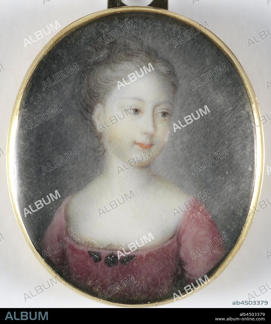 Portrait of a girl, presumably a daughter of George II, King of England, King of England (perhaps Anna of Hanover (1709-59), the future wife of Prince William IV). Bust, to the right. Anna van Hannover, anonymous, England, 1715 - 1725, ivory, metal, glass, h 2.6 cm × w 2 cm × d 0.4 cm.
