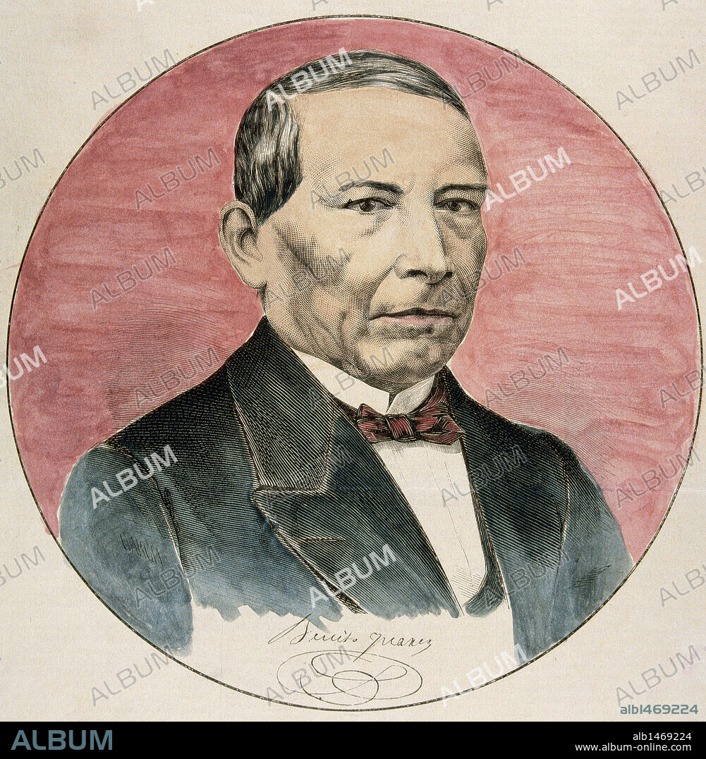 BENITO JUAREZ GARCIA (1806-1872). Político mexicano Grabado coloreado de "La Ilustración Española y Americana" (1871) .