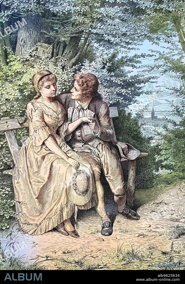 Johann Wolfgang von Goethe was a German writer and statesman. Friederike Elisabetha Brion was the daughter of a pastor who had a brief but intense love affair with the young Johann Wolfgang Goethe, Historical, digitally restored reproduction of a 19th century original