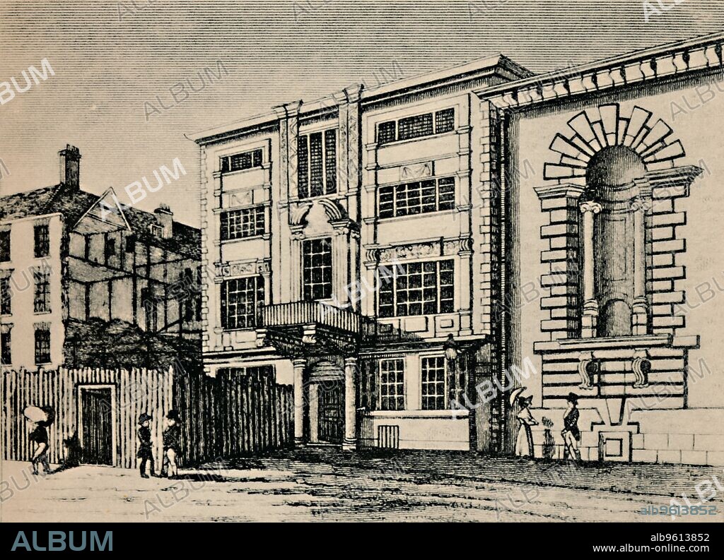 'General Post Office, circa 1793 - Showing Buildings Adjoining Lloyd's Coffee House', 1928. From A History of Lloyd's, by Charles Wright and C. Ernest Fayle. [Macmillan and Company Limited, London, 1928].