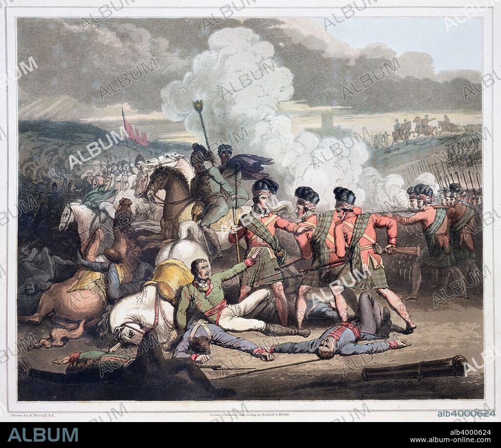 Battle of Vimeiro, Portugal, 1st August 1808 (1819). The British army commanded by Wellington defeated the French under Junot. From The Victories of the Duke of Wellington, 1819.