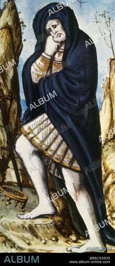 ALONSO DE CARTAGENA. REY DON RODRIGO - ULTIMO REY VISIGODO - MINIATURA PERTENECIENTE A LA GENEALOGIA DE LOS REYES DE ESPAÑA - SIGLO XVI - COPIADO POR DIONISIO.