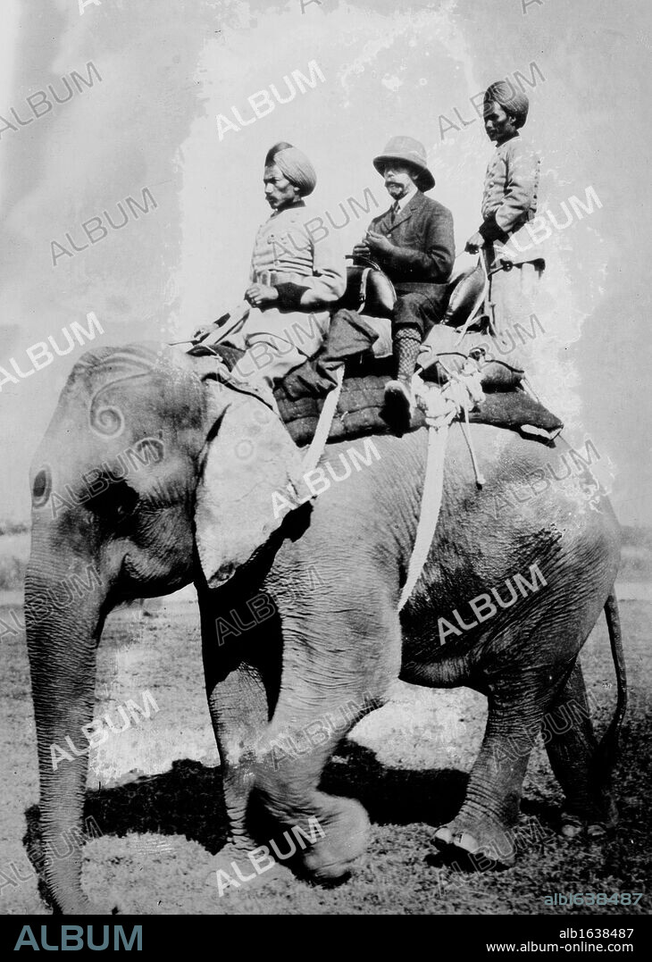 George V (1865-1936)  King of Great Britain from 1936. riding on an elephant on a hunting trip in Nepal, December 1911, while in India to be installed as King-Emperor of India.