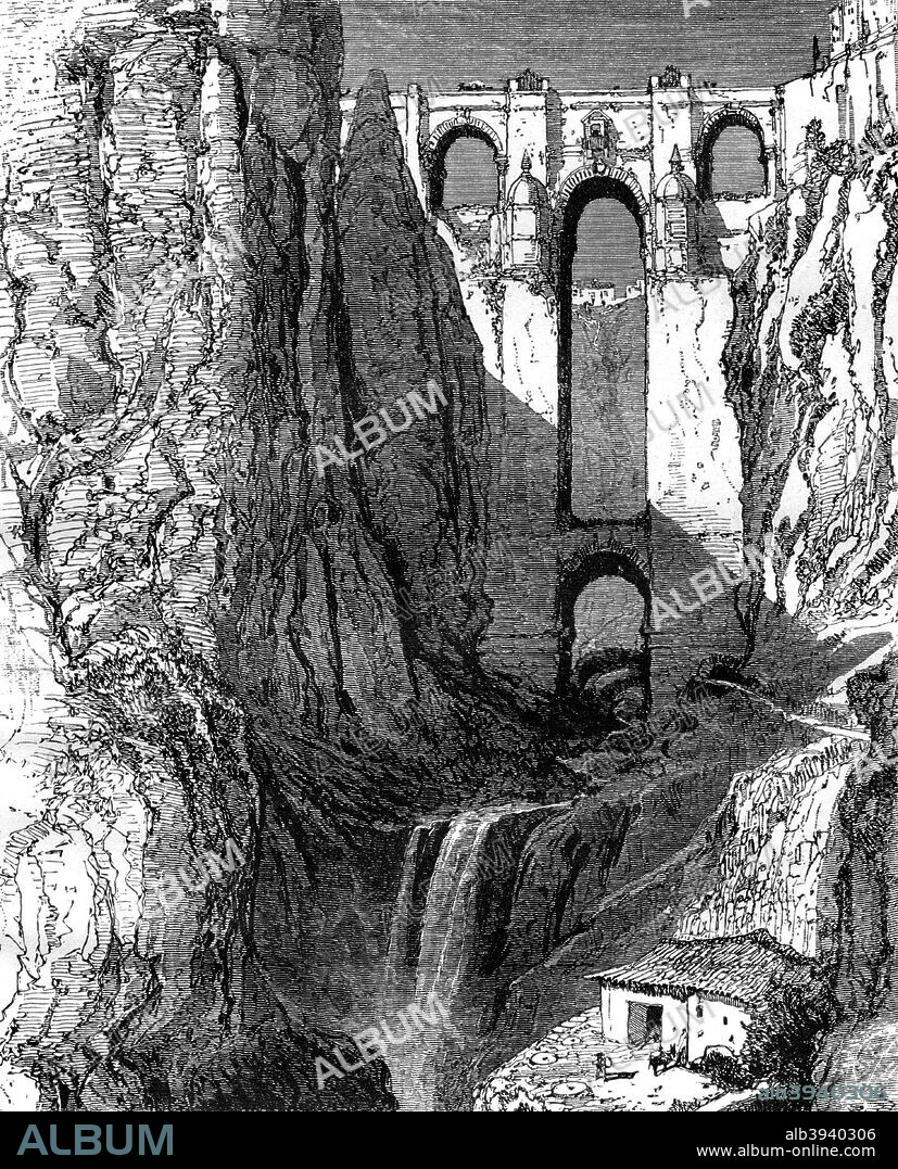 Puente Nuevo, Ronda, Spain, 19th century. View of Ronda in the Spanish province of Malaga. The Puente Nuevo (New Bridge), spanning the canyon, was completed in 1793.
