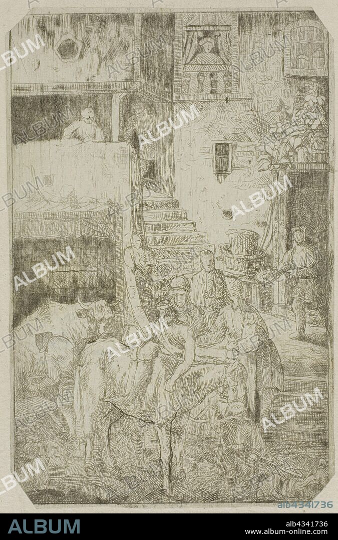 The Good Samaritan, n.d., Rodolphe Bresdin, French, 1825-1885, France, Etching on ivory chine, mounted on cream laid paper, 120 × 78 mm (image/plate), 375 × 270 mm (sheet).
