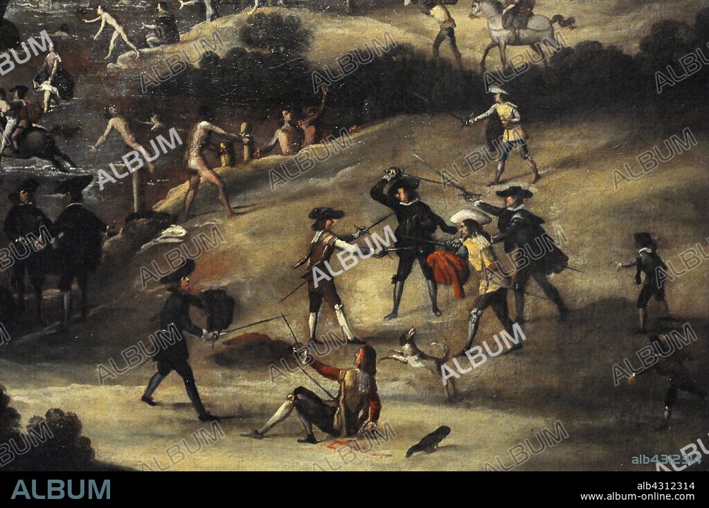 Félix Castello (1595-1651). Pintor español. Baños en el Manzanares en el paraje del Molino Quemado, hacia 1634-1637. Detalle. Óleo sobre lienzo. Museo de Historia. Madrid. España.